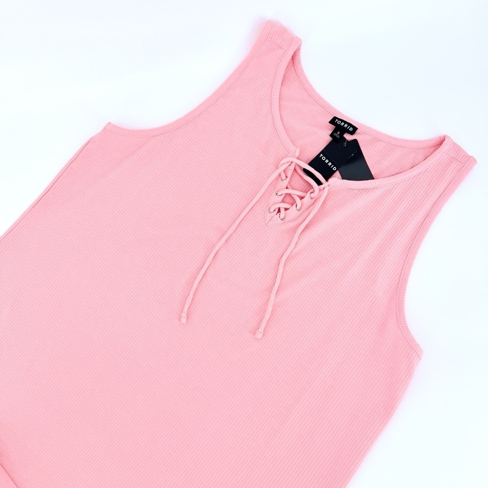 Torrid Scoop Neck Lace Up Rib Tank Barbie Blossom Pink 3 3X 22/24 NWT